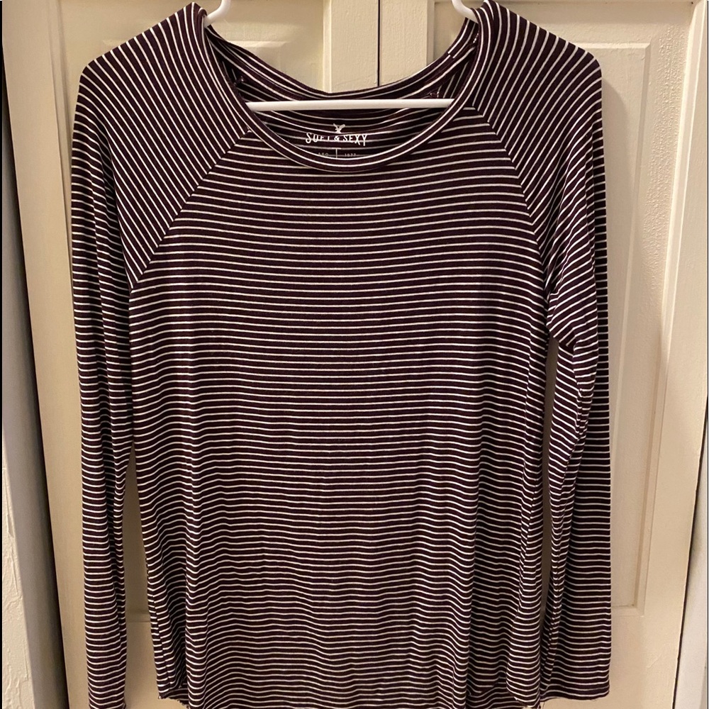 Maroon and white striped long-sleeved tee